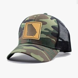 GA Leather Patch Camo Trucker Hat with Black Mesh - New